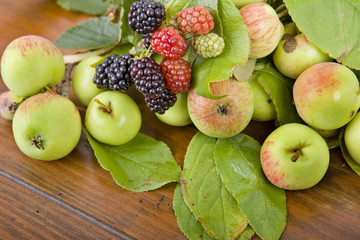 apples and raspberries
