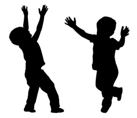 Silhouettes of two little boys who run