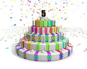 Deurstickers Lustrum taart in alle kleuren - 5 jaar © emieldelange
