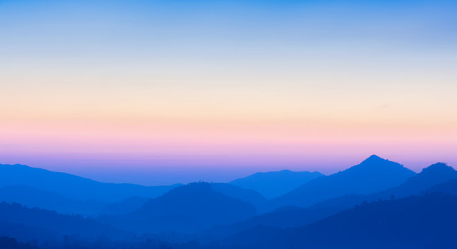 Beautiful view of sunset over mountains - Blur nature background