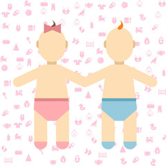 Happy smiling little crawling  baby boy and girl,  isolated on