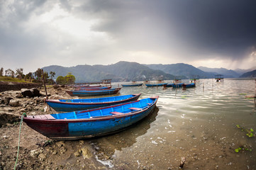 Boats at Pokhara lake