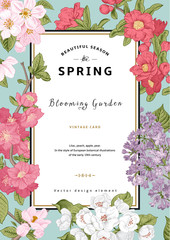 Naklejka premium Vintage vector vertical card spring.