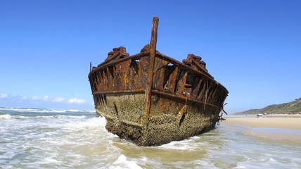 rusting wreck of the Maheno at Fraser Island, Australia