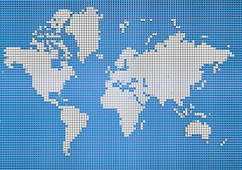Cartina del mondo a pixel, astratta, internet