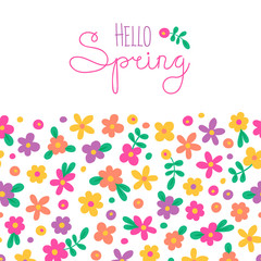 Sizon card Hello Spring with cute flowers.