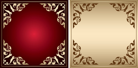red and gold frames with vintage decorations - vector