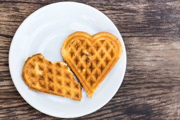 waffles heart shaped on white plate