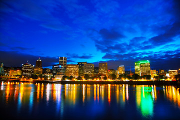 Downtown Portland cityscape at the night time