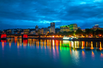 Downtown Portland cityscape at the night time