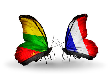 Two butterflies with flags Lithuania and France
