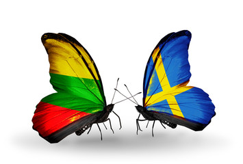 Two butterflies with flags Lithuania and Sweden