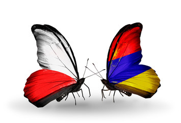 Two butterflies with flags Poland and Armenia
