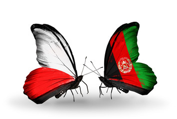 Two butterflies with flags Poland and Afghanistan