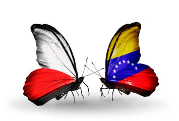 Two butterflies with flags Poland and Venezuela