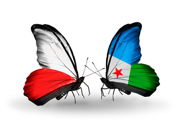 Two butterflies with flags Poland and Djibouti