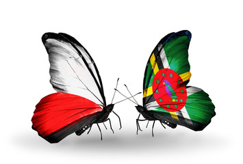 Two butterflies with flags Poland and Dominica