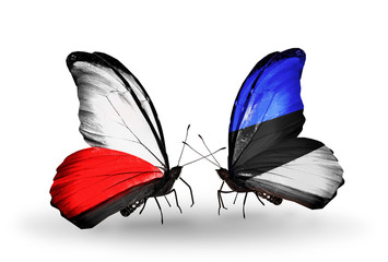 Two butterflies with flags Poland and Estonia