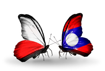 Two butterflies with flags Poland and Laos