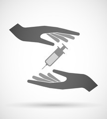 Hands protecting or giving a syringe