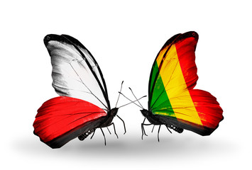 Two butterflies with flags Poland and Mali