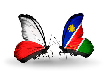 Two butterflies with flags Poland and Namibia