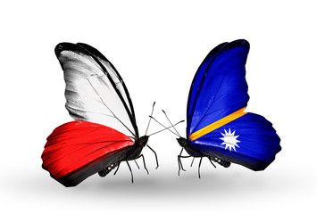 Two butterflies with flags Poland and Nauru