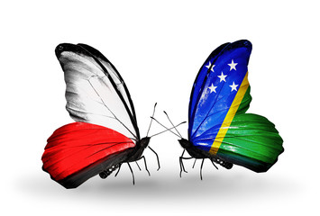 Two butterflies with flags Poland and Solomon Islands
