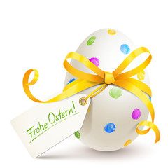 Osterei mit gelber Schleife u. Etikett - Frohe Ostern