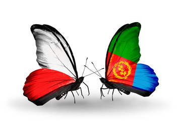 Two butterflies with flags Poland and Eritrea