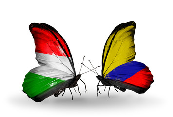 Two butterflies with flags Hungary and Columbia