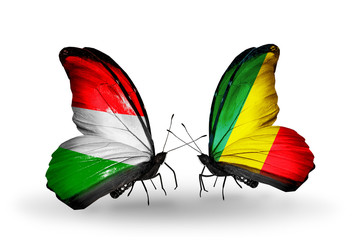 Two butterflies with flags Hungary and Kongo
