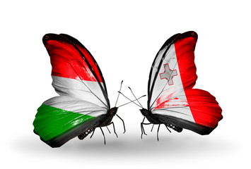 Two butterflies with flags Hungary and Malta