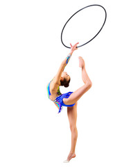 Girl is engaged in art gymnastics