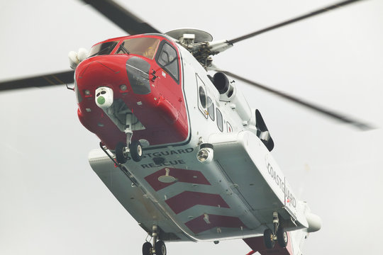 Coastguard Rescue Helicopter In Action. Scotland. UK