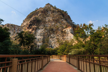 Fototapeta na wymiar Pathways to mountain in Stone Park Kao-ngu, Ratchaburi Thailand
