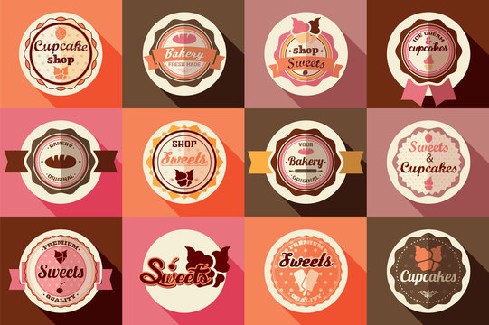 Collection of vintage retro ice cream and cupcake labels
