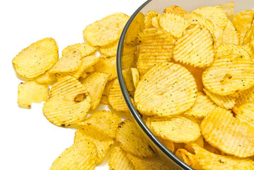 glass plate with ruffles potato chips