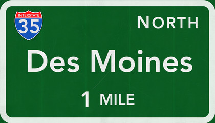 Des Moines USA Interstate Highway Sign