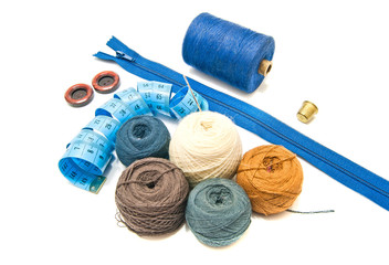 blue meter and balls of yarn