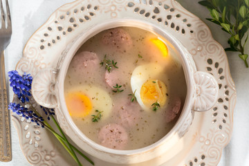 Sour soup spiced with marjoram