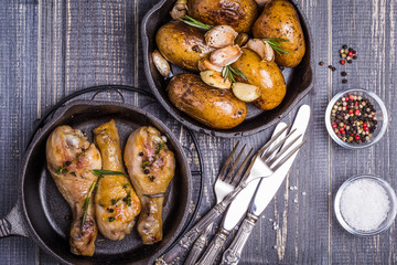 Rustic style potatoes and chicken
