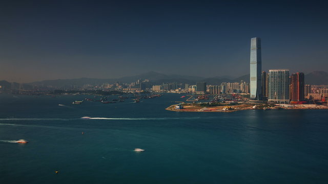 sunny day famous building 4k time lapse from hong kong 

