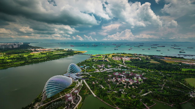 sunny day light famous singapore roof view on gardens by the bay 4k time lapse
