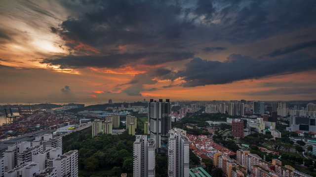 singapore sunset sky city panorama 4k time lapse