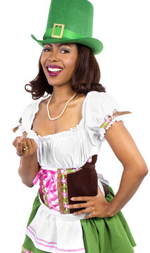 african american waitress dressed in st patricks day costume