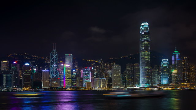 night light bay panorama 4k time lapse from hong kong
