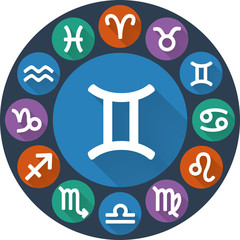 Signs of the zodiac circle - Gemini. Astrological flat icon