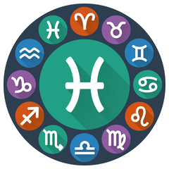 Signs of the zodiac circle - Pisces. Astrological flat icon