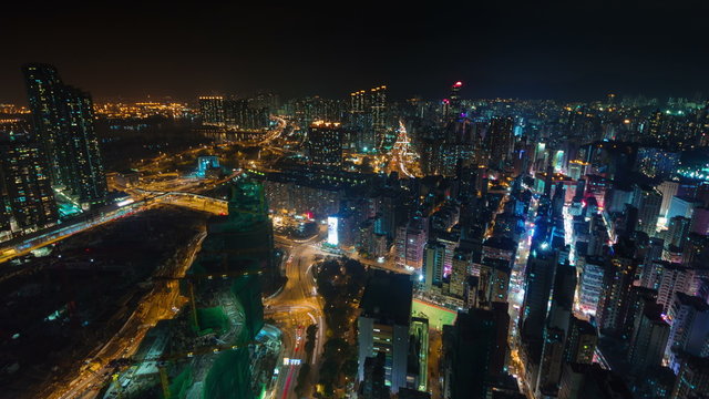 night light city scape from hong kong city roof top 4k time lapse 
